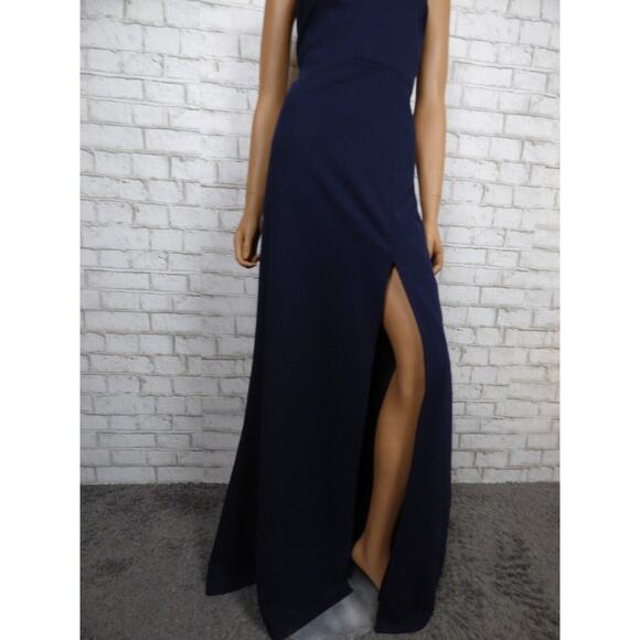 $220 BHLDN Ashlynn Square Neck Side Slit Crepe Gown in Navy 24W NEW B996 - Picture 6 of 16